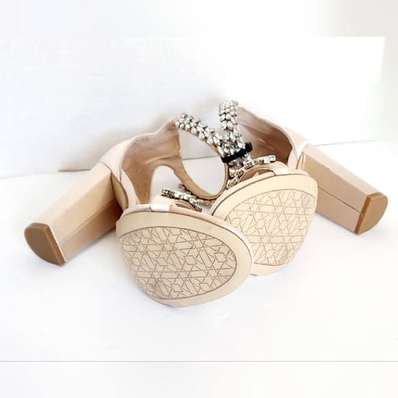 🆕️ Jewel Badgley Miscka Mayra Ankle Strap Sandals block heel - Champagne - 8 - Picture 8 of 14